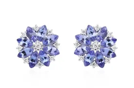 Earrings Flowers with Marquise Tanzanites & Diamonds