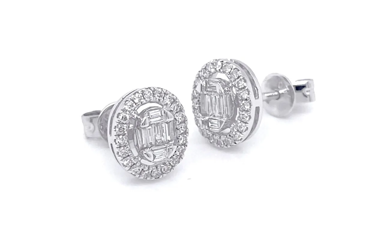 Earrings White Gold Baguette & Round Diamonds Oval