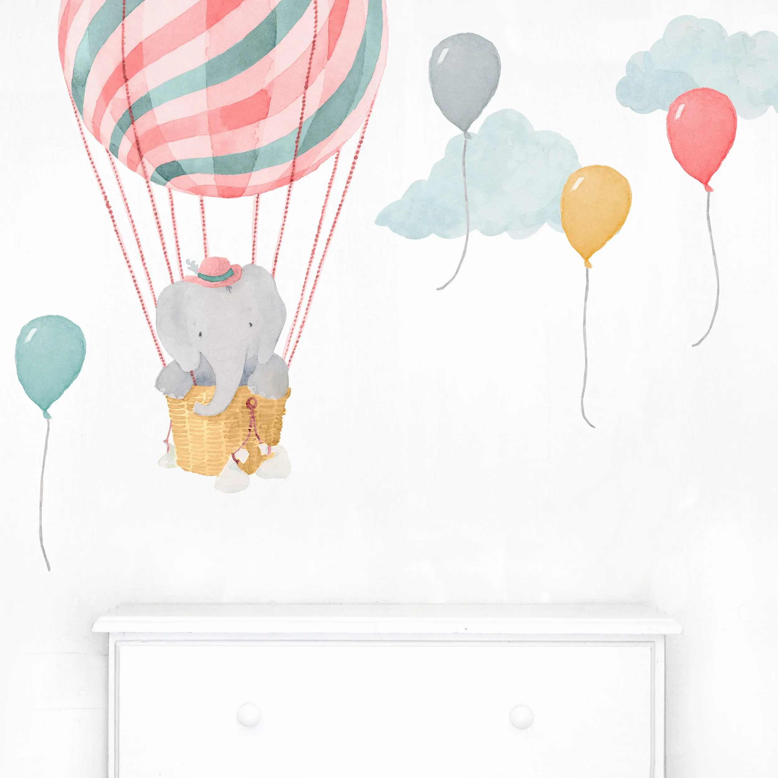 Elephant in Pink Balloon Wall Decal Set - Small