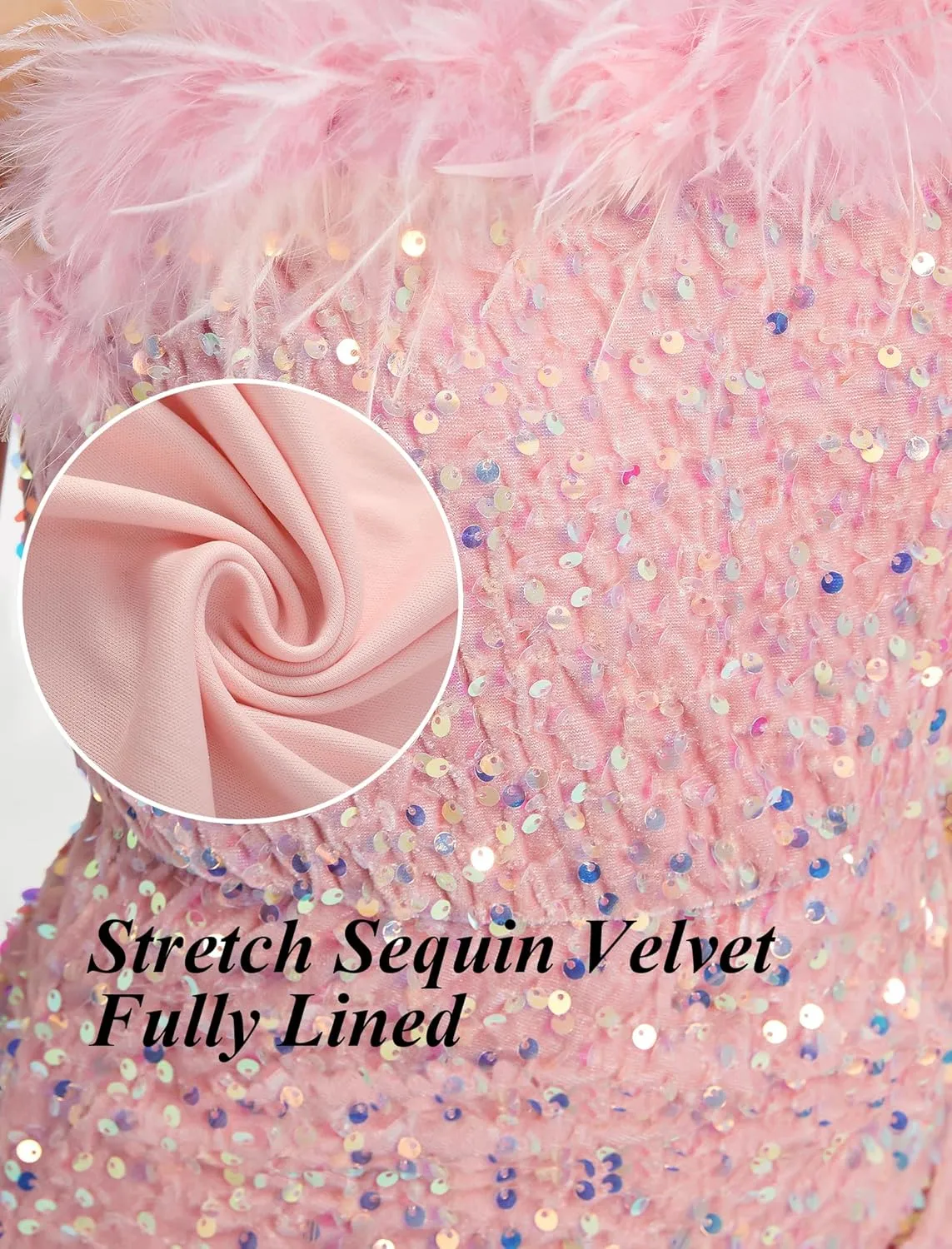 EXARUS Girls Sequin Spaghetti Strap Bodycon Dress Ruched Sparkle Party Teen mini Special Occasion Velvet Splice Furry