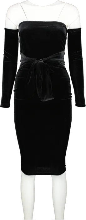 Fashion Nova Black Stay Close Velvet Midi Dress UK 4