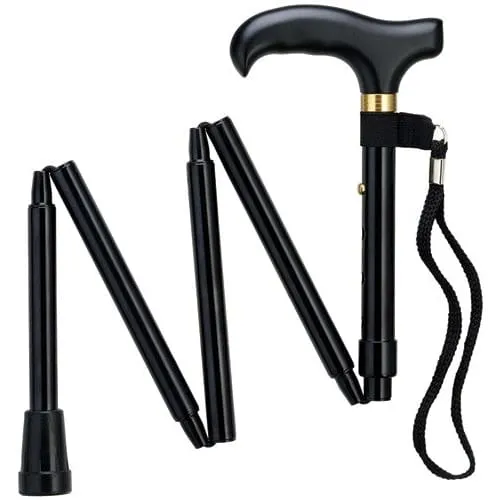 Folding Adjustable Travel Walking Cane in Black or Floral Prints