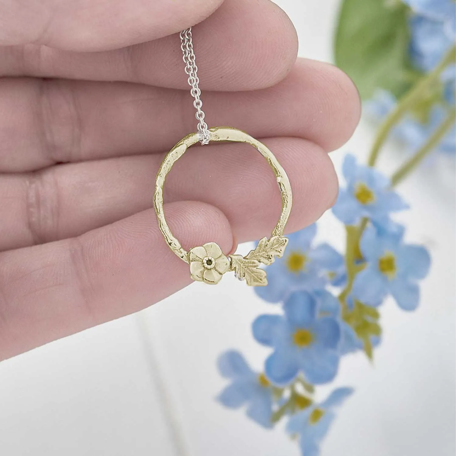 Forget-Me-Not Wreath Silver & Recycled Gold Necklace