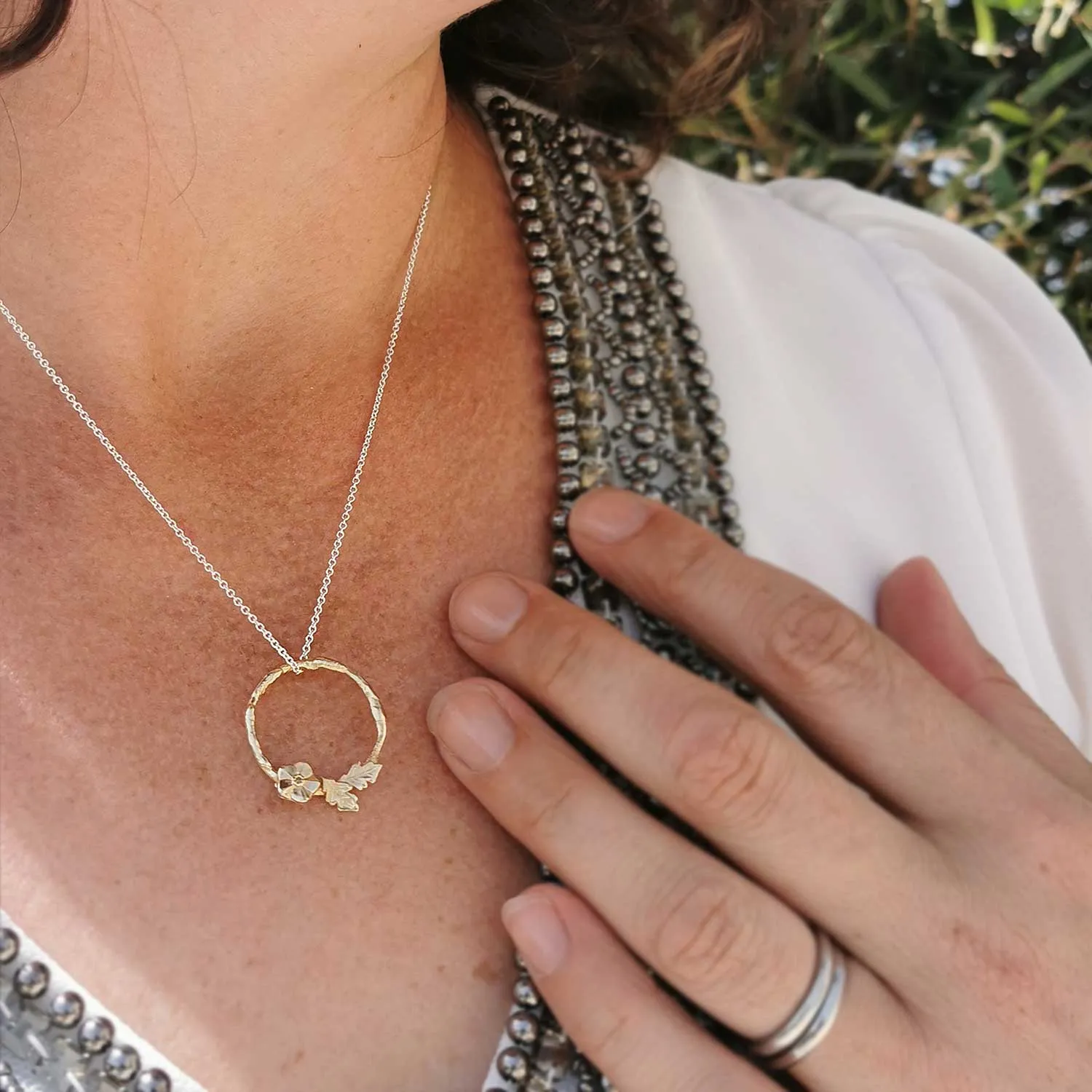Forget-Me-Not Wreath Silver & Recycled Gold Necklace