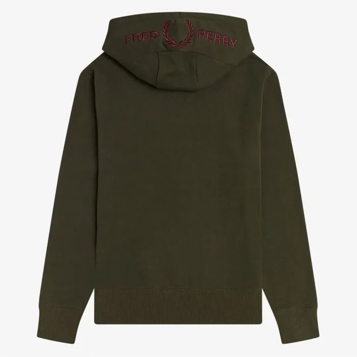 Fred Perry Embroidered Hoodie Army Green