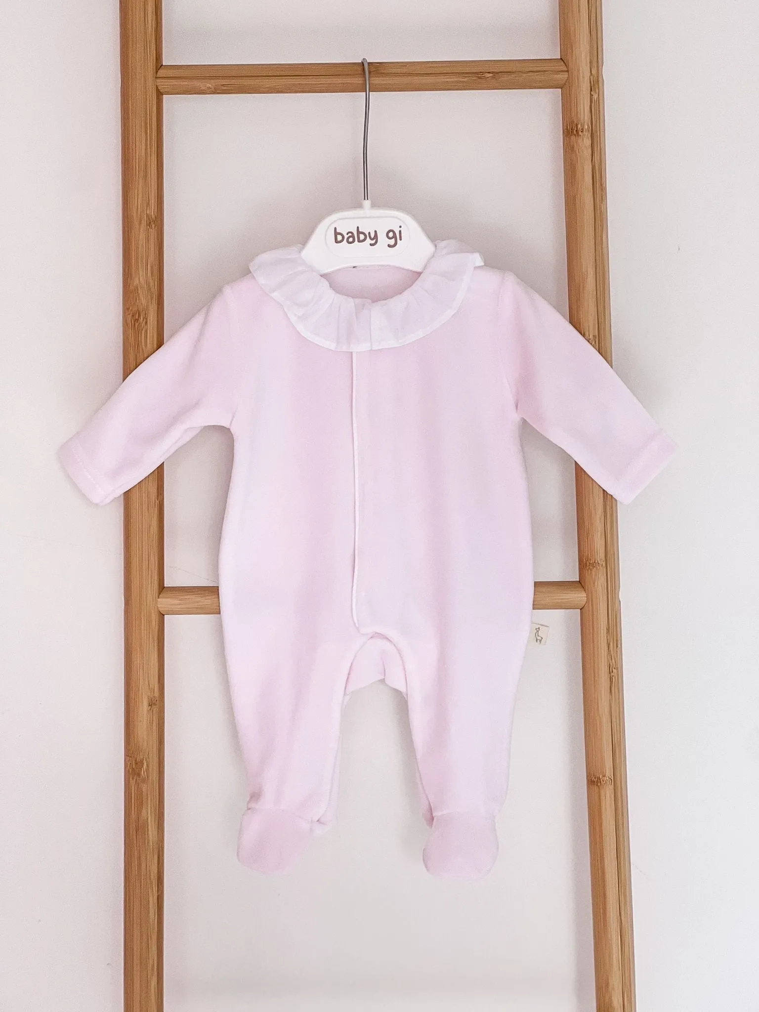 Girls BabyGi Pink Angel Wing Frill Collar Baby Grow