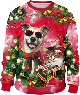 GTETKDE Unisex Ugly Christmas Sweater 3D Printed Funny Graphic Long Sleeve T-Shirt Crewneck Sweatshirts