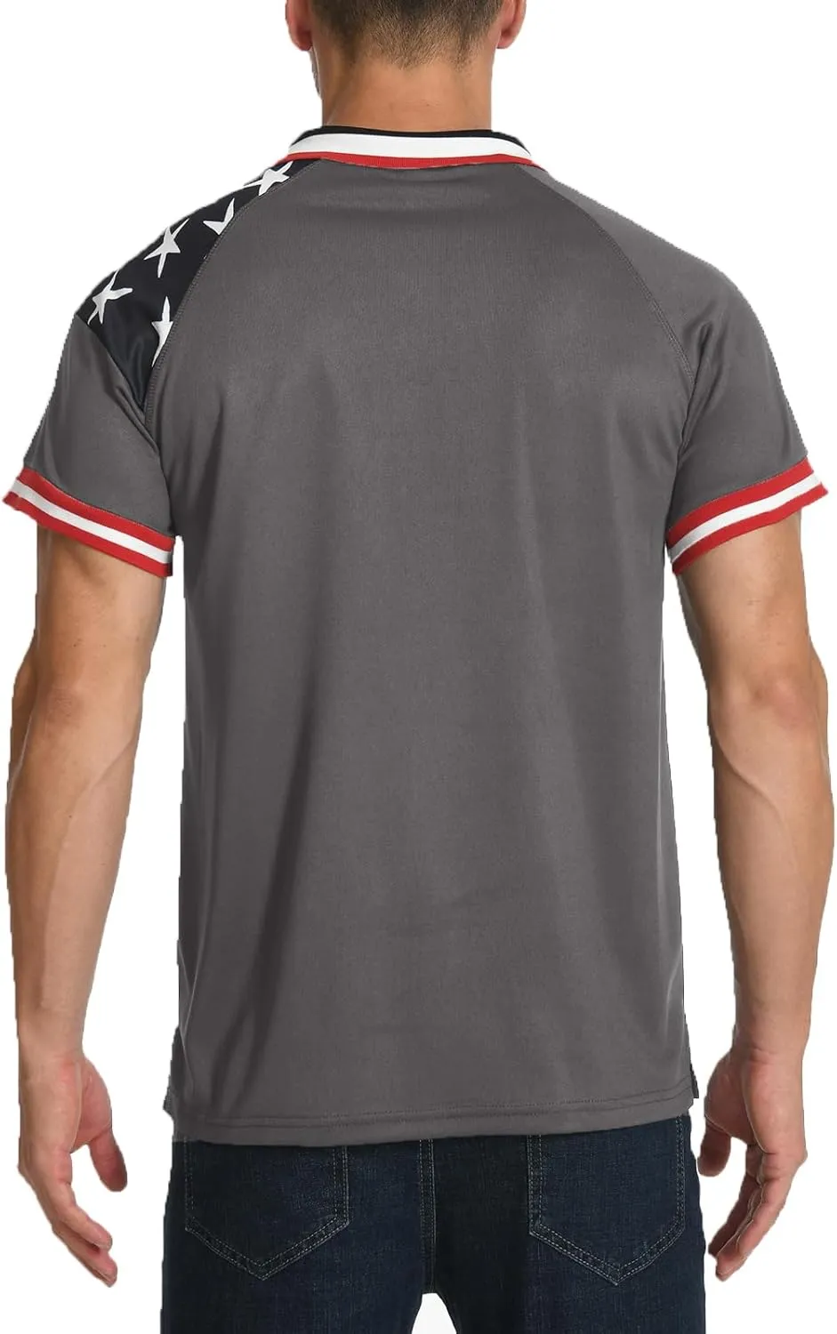 H HYFOL Short Sleeve Polo Shirts for Men Star Patchwork Graphic Stretch Casual American Patriotic Raglan Golf Polos for Men