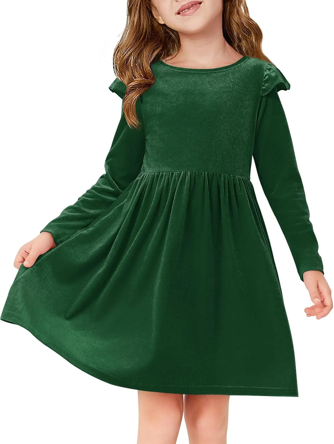 Haloumoning Girls Velvet Dress Ruffled Long Sleeve Casual Spring Fall Dress Princess Christmas Party Dress Winter Outfits