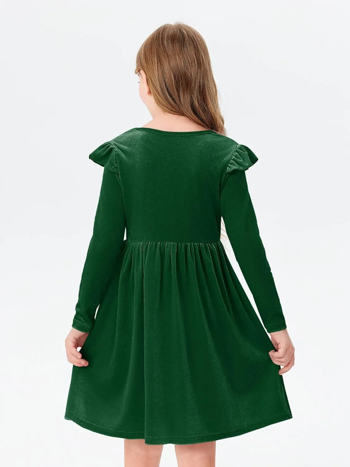 Haloumoning Girls Velvet Dress Ruffled Long Sleeve Casual Spring Fall Dress Princess Christmas Party Dress Winter Outfits