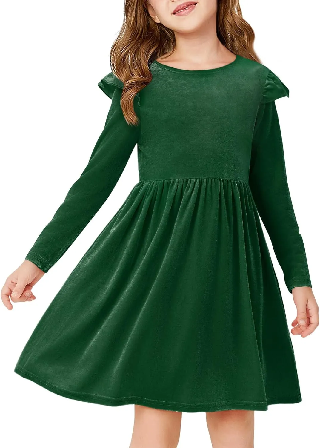 Haloumoning Girls Velvet Dress Ruffled Long Sleeve Casual Spring Fall Dress Princess Christmas Party Dress Winter Outfits