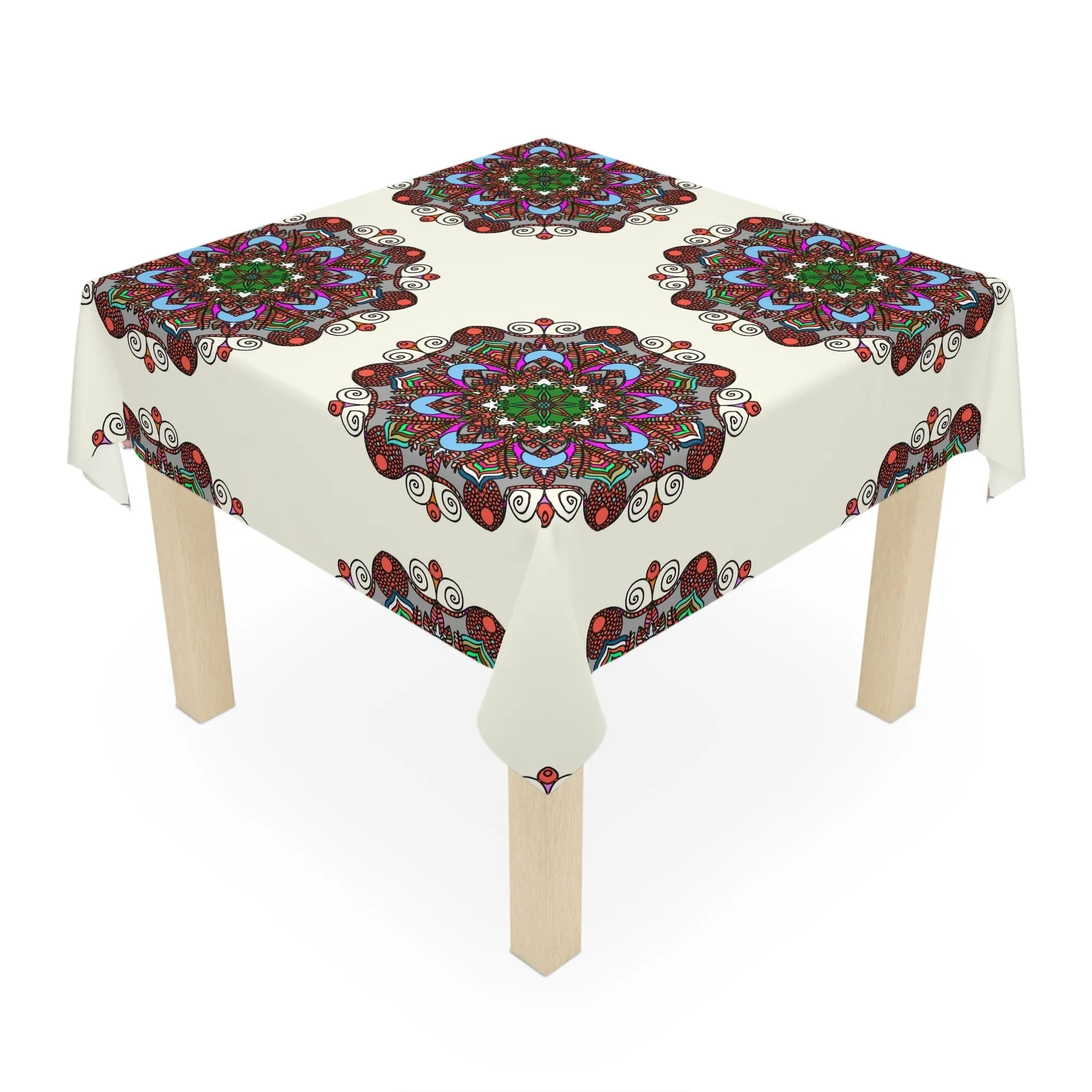 Handmade Mandala Art Ivory Tablecloth Square