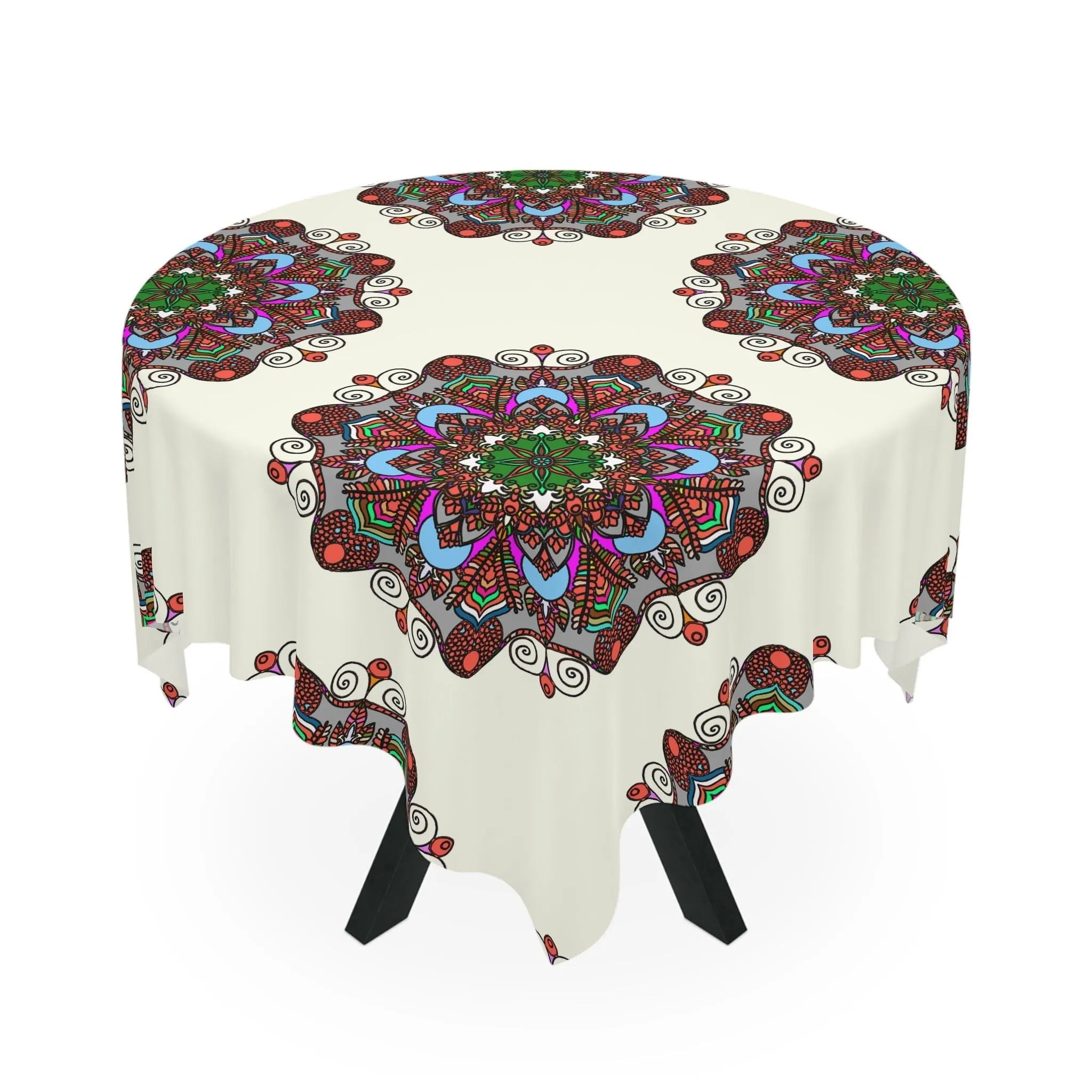 Handmade Mandala Art Ivory Tablecloth Square