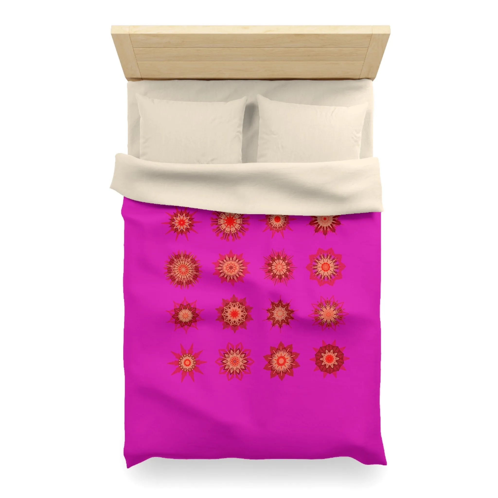 Handmade Mandala Art Microfiber Duvet Cover - Vibrant Fuchsia Background