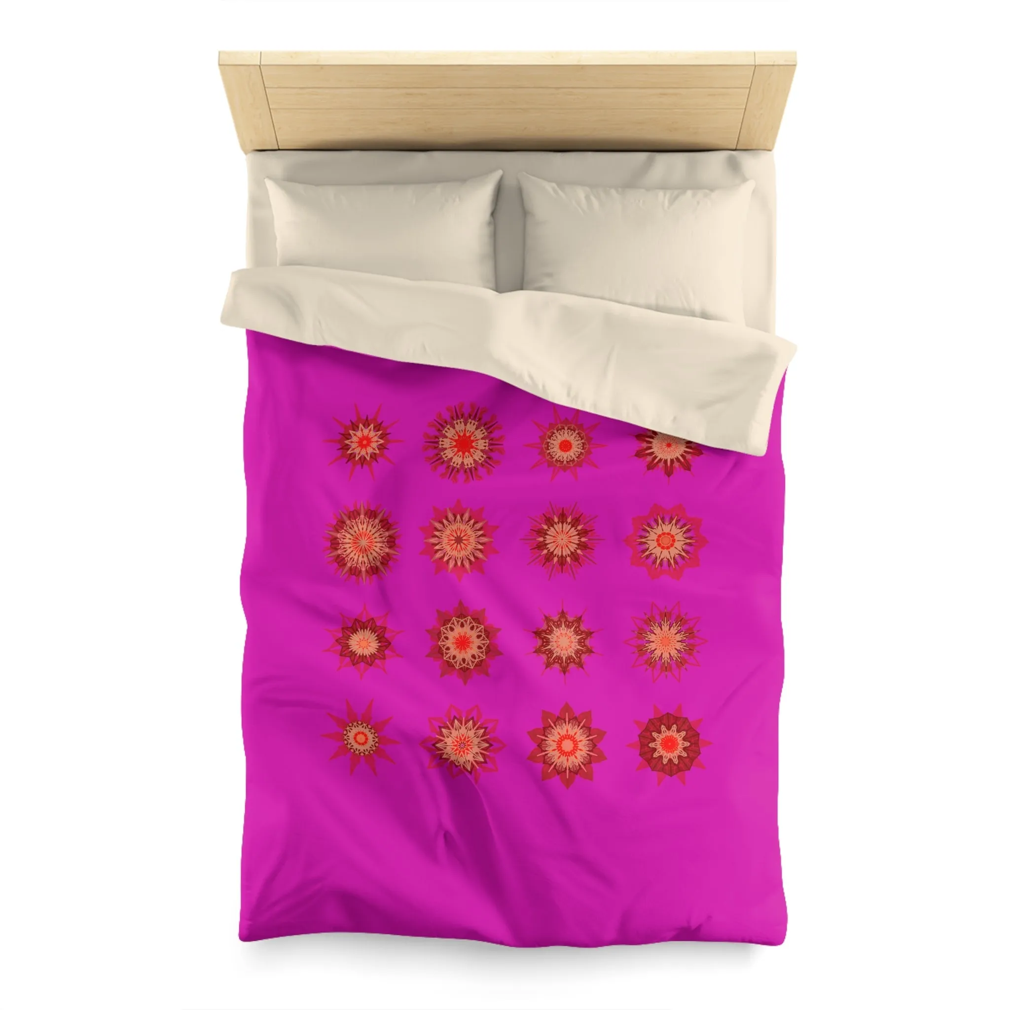 Handmade Mandala Art Microfiber Duvet Cover - Vibrant Fuchsia Background