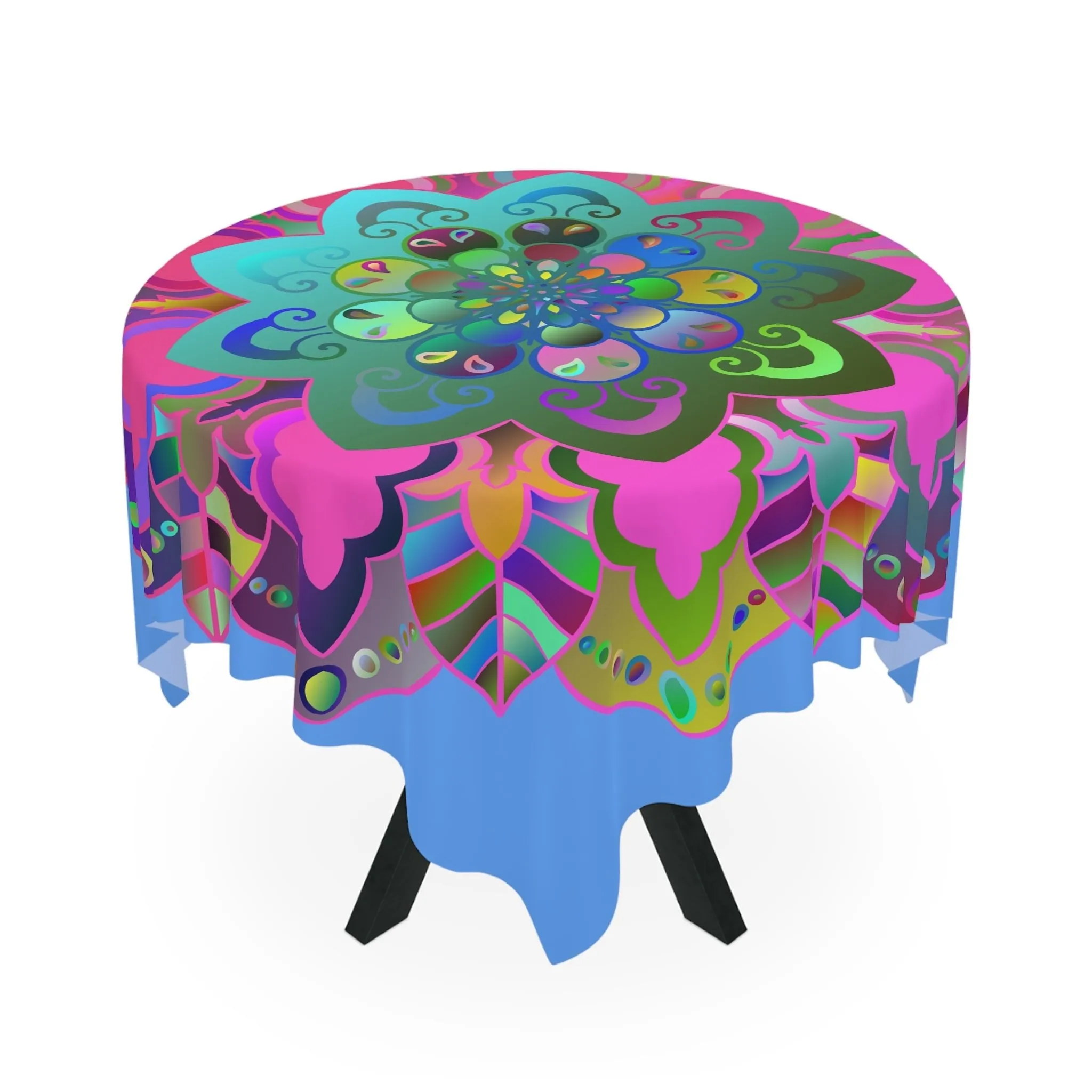 Handmade Mandala Art Tablecloth, Light Blue Square
