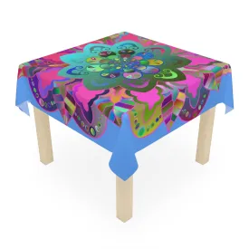 Handmade Mandala Art Tablecloth, Light Blue Square