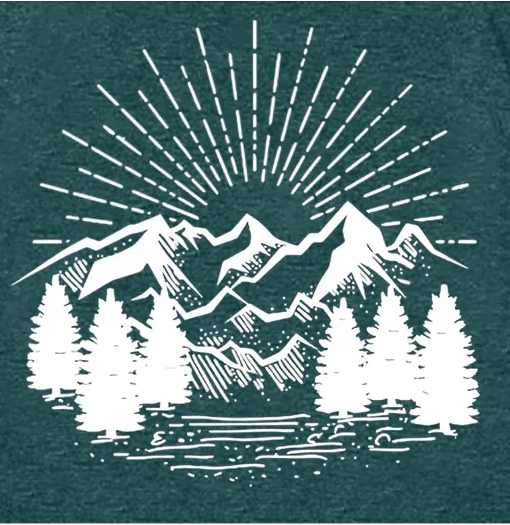 Hiking Shirt for Women Funny Nature Sunrise Graphic Mountain T Shirt Summer Casual Workout Short Sleeve Adventure Tees