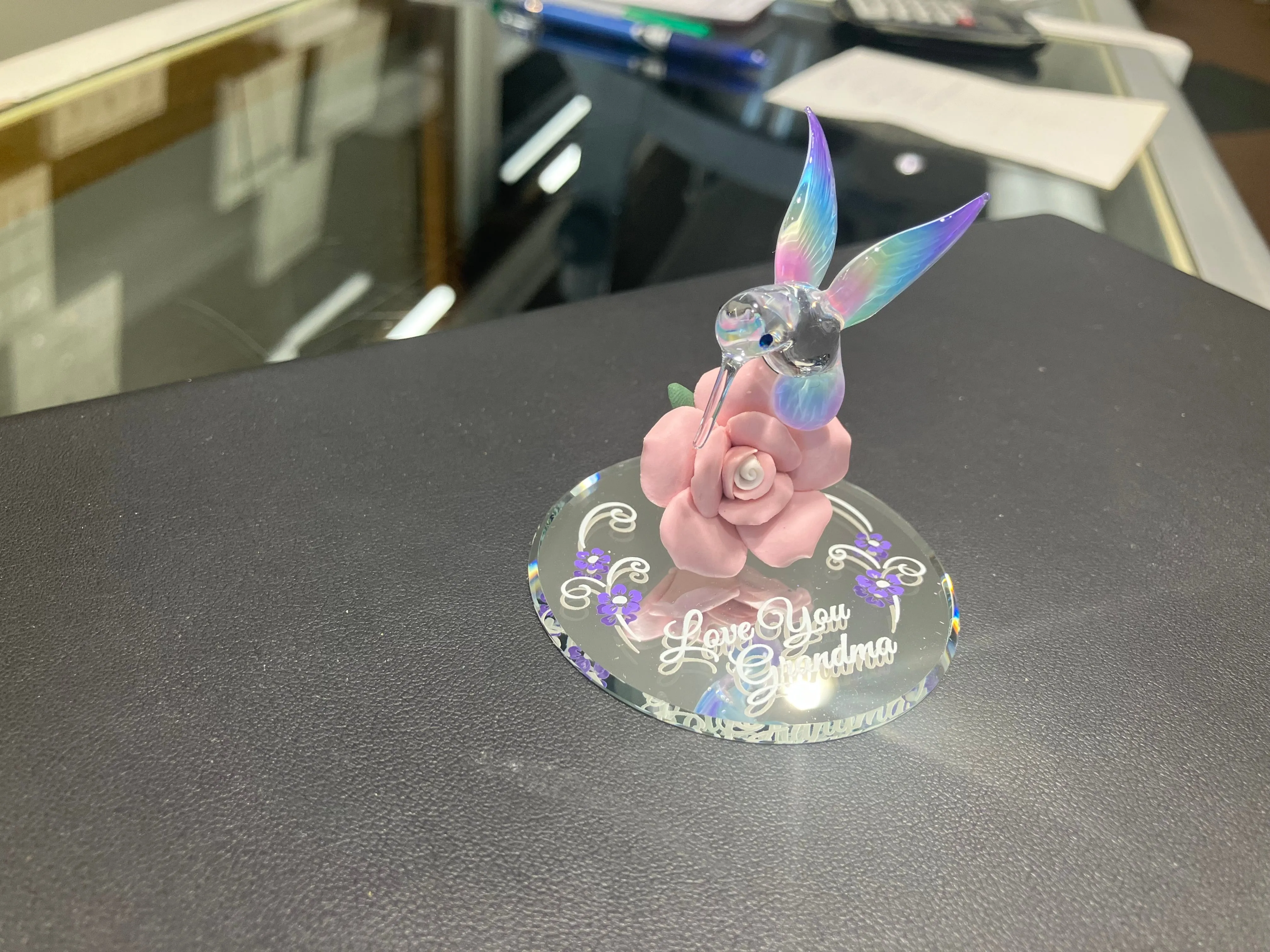 Hummingbird Love You Grandma Glass Figurine