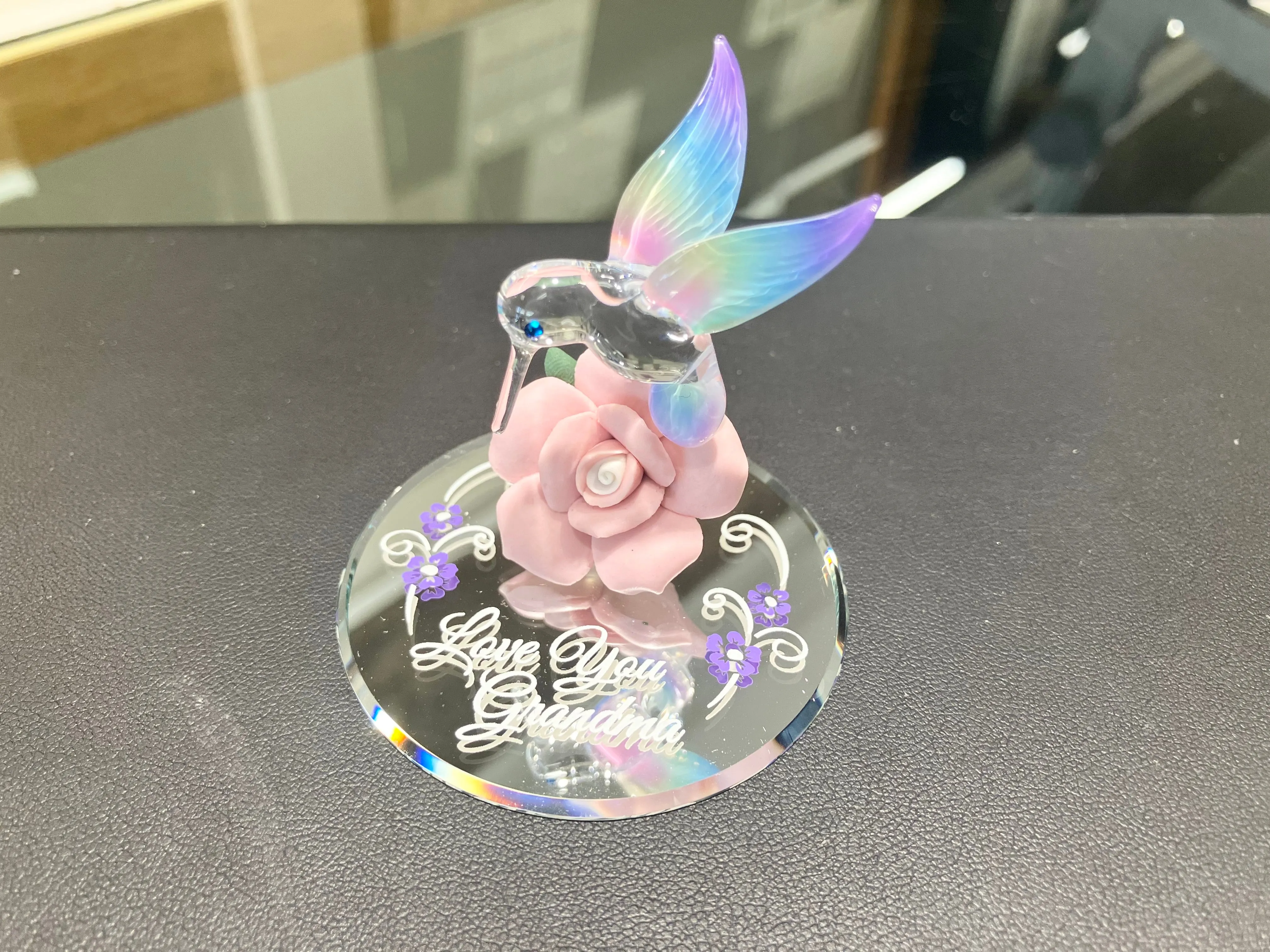 Hummingbird Love You Grandma Glass Figurine