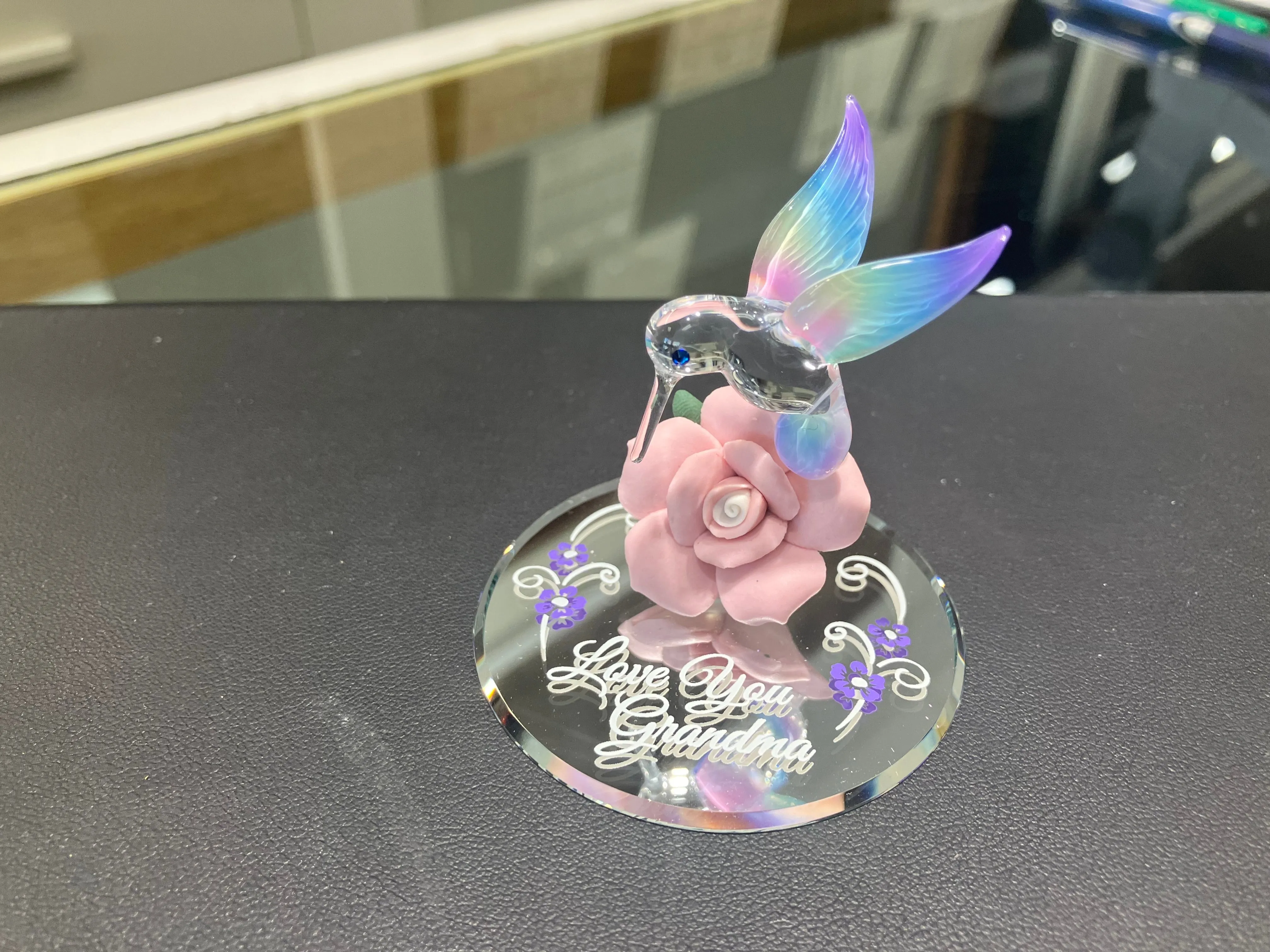Hummingbird Love You Grandma Glass Figurine