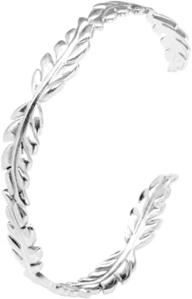 Jude Jewelers Stainless Steel Open Cuff Olive Tree Leaf Style Adjustable Size Bangle Bracelet