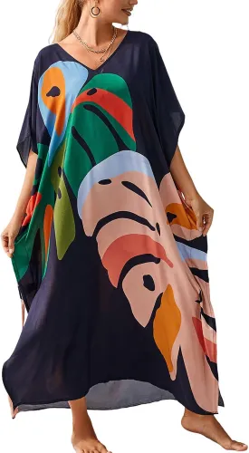 Kaftan Dresses for Women Plus Size Bathing Suit Cover up Vneck Batwing Dress Loose fit Moroccan Caftan mumu Dresses