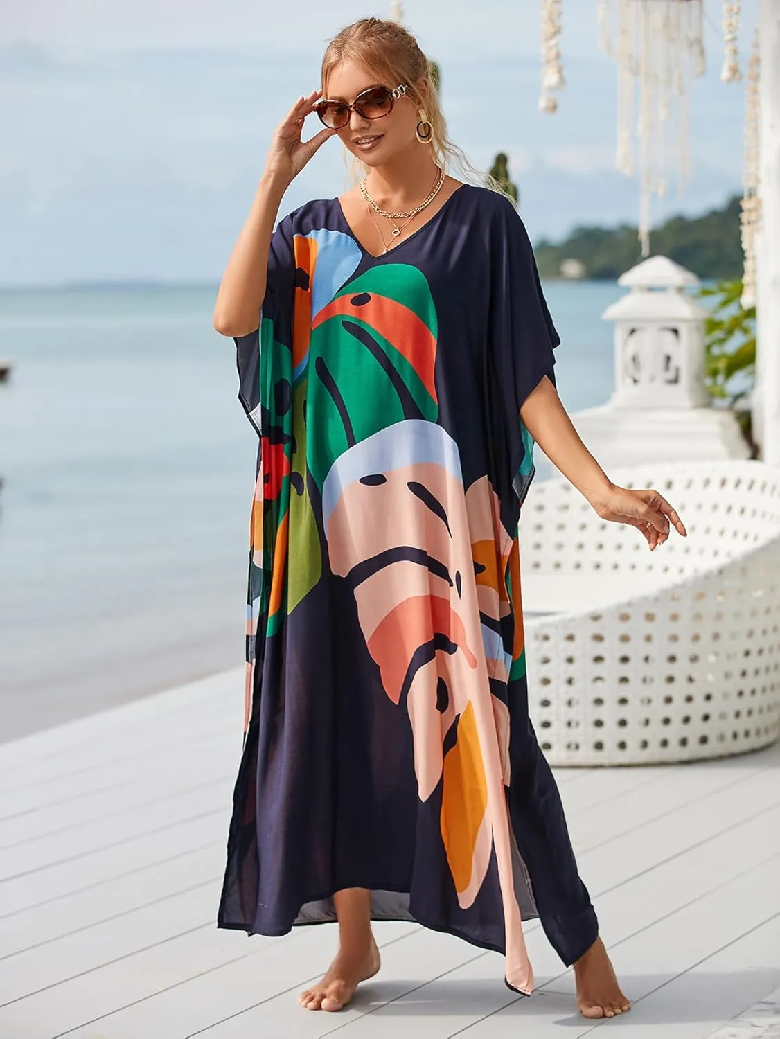 Kaftan Dresses for Women Plus Size Bathing Suit Cover up Vneck Batwing Dress Loose fit Moroccan Caftan mumu Dresses