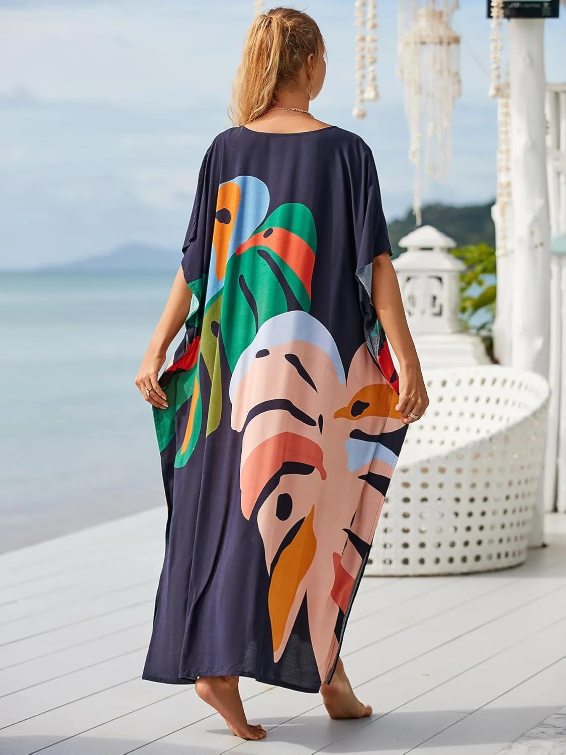 Kaftan Dresses for Women Plus Size Bathing Suit Cover up Vneck Batwing Dress Loose fit Moroccan Caftan mumu Dresses