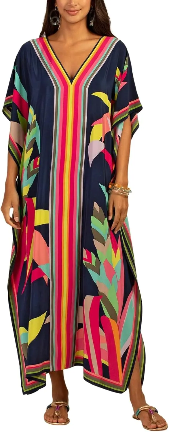 Kaftan for Women Plus Size Bathing Suit Cover up Vneck Batwing Dress Loose fit Moroccan Caftan mumu Dresses
