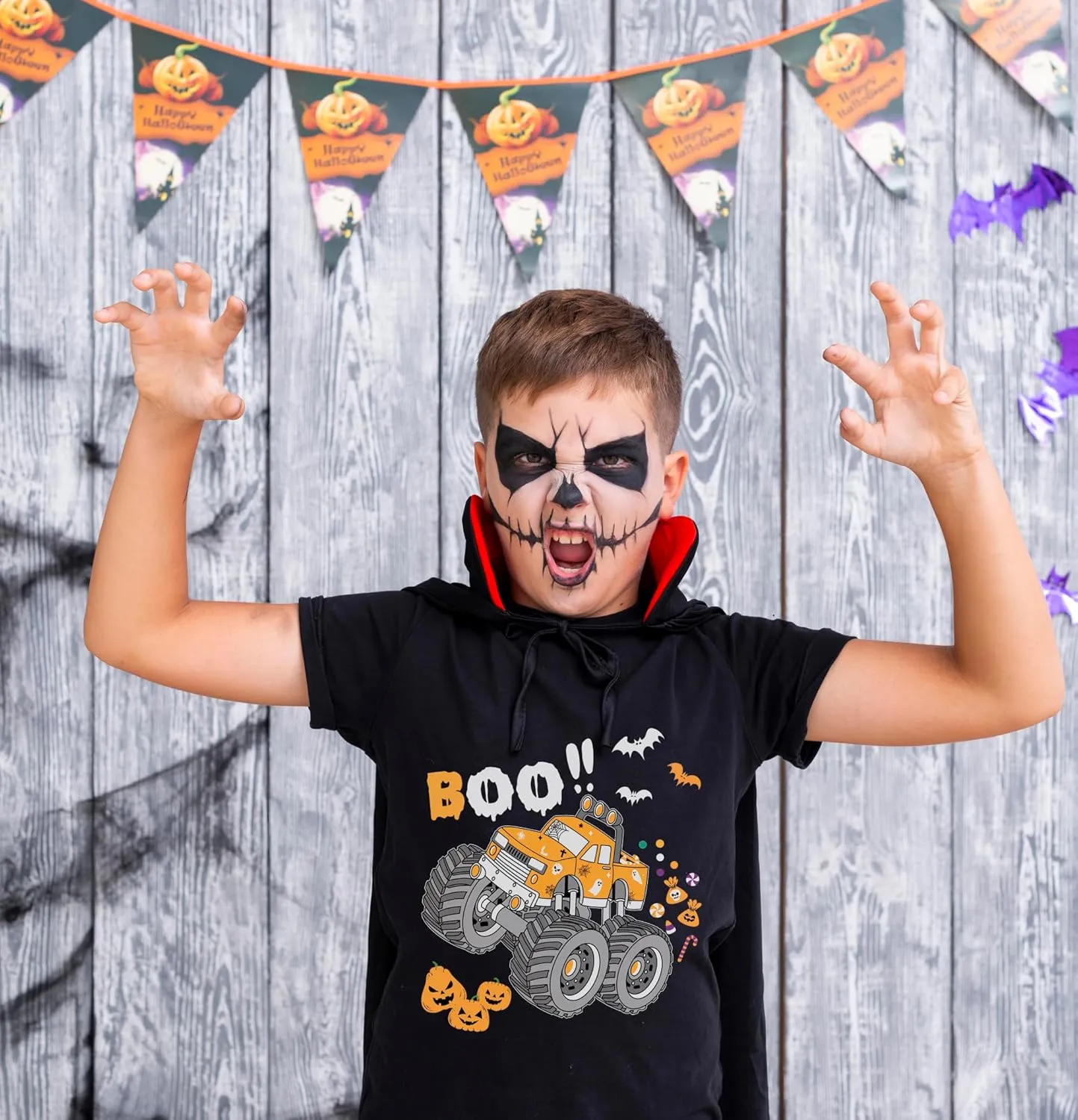 Kids Glow in The Dark Skeleton T-Shirt Toddler Pumpkin Tees Excavator Tops for Boys 2-8 Years