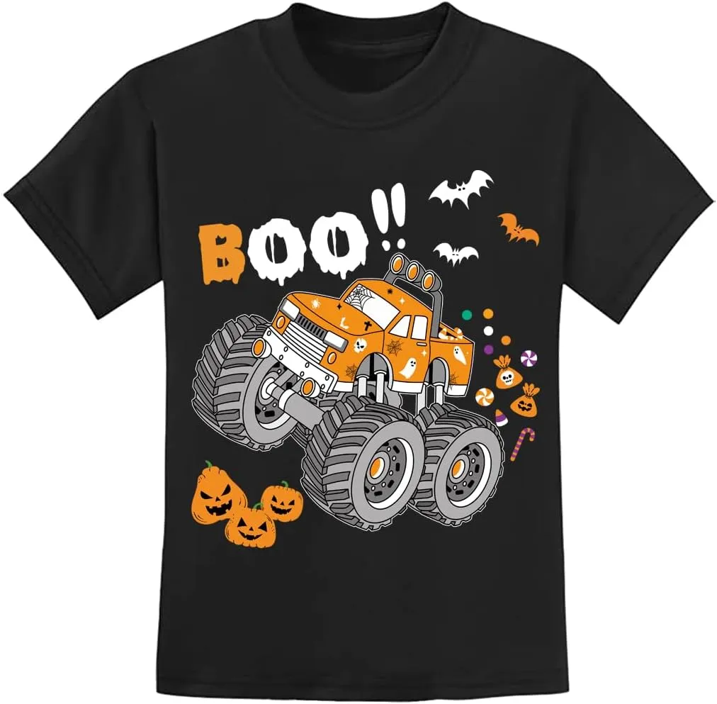 Kids Glow in The Dark Skeleton T-Shirt Toddler Pumpkin Tees Excavator Tops for Boys 2-8 Years