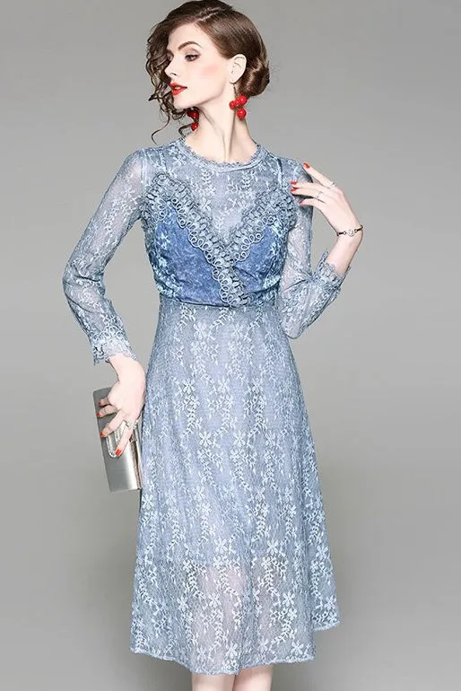 Lace Dress W/ Velvet Detail