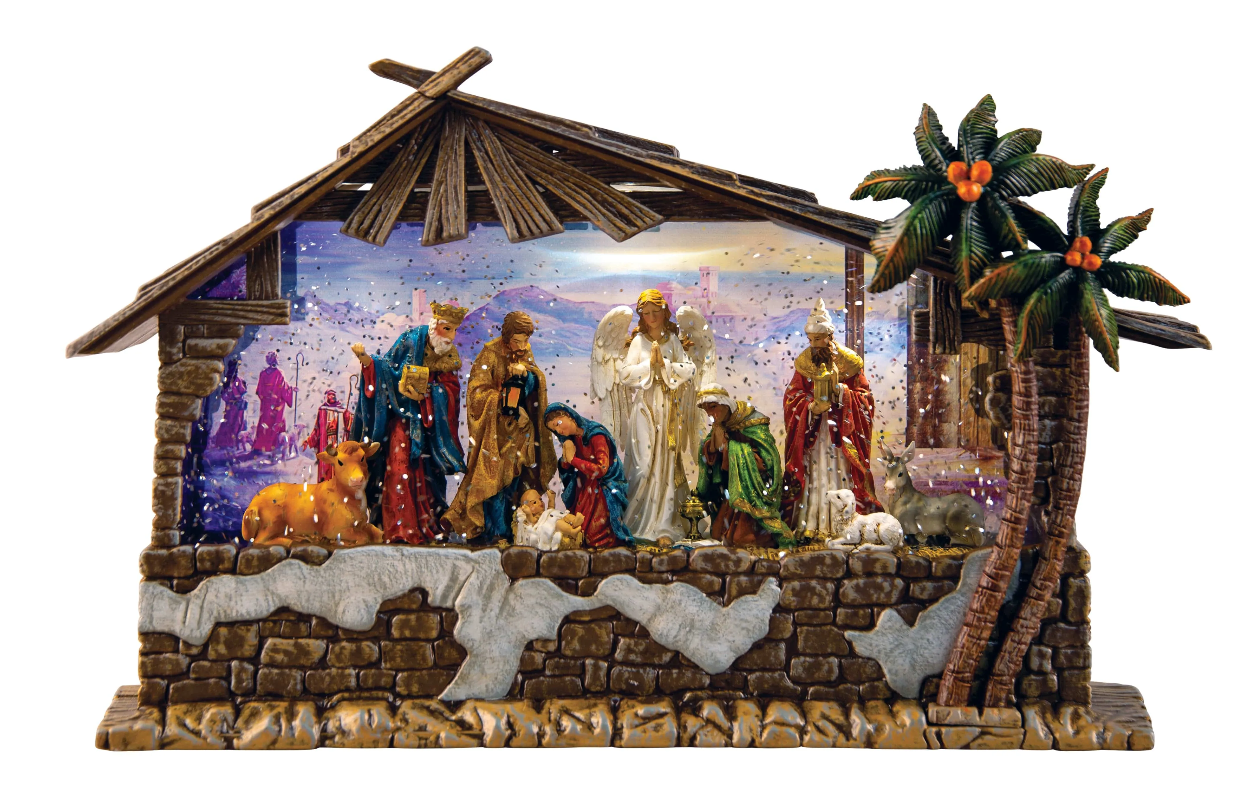 LED Deluxe Glitter Swirl Music Nativity Scene USB