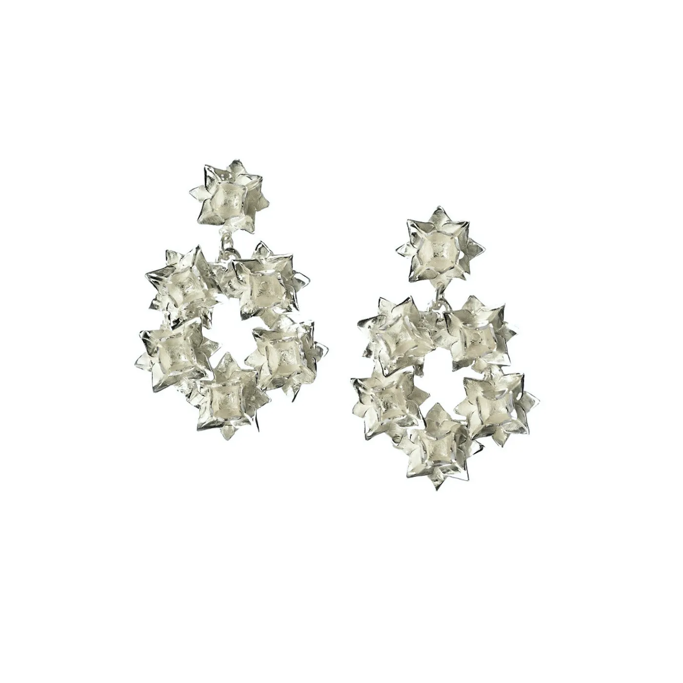 Lotus Wreath Earrings - Silver