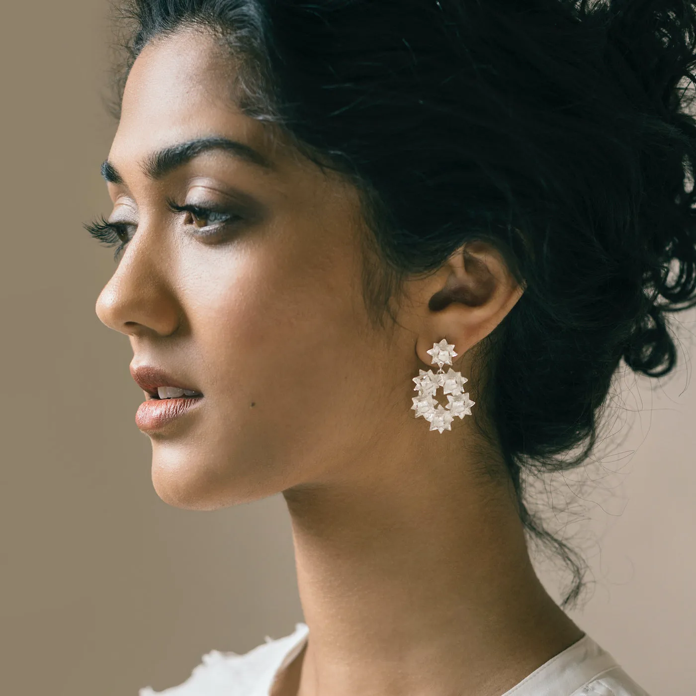 Lotus Wreath Earrings - Silver
