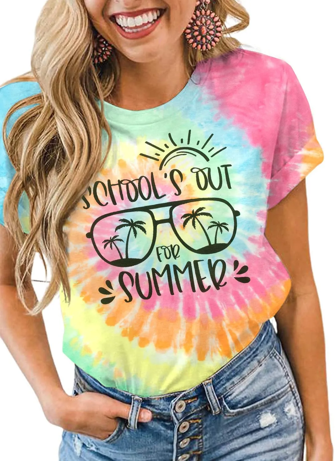 LUKYCILD Last Day of School Teacher ShirtWomen School Out for Summer Shirt Casual Short Sleeve Teacher Appreciation Gifts