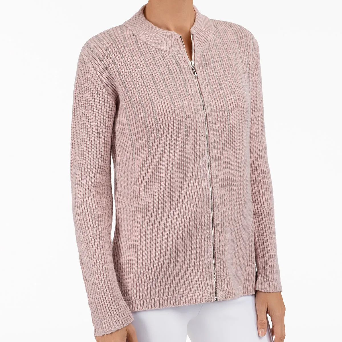 Lurex Zip Cardigan in Angel Wing