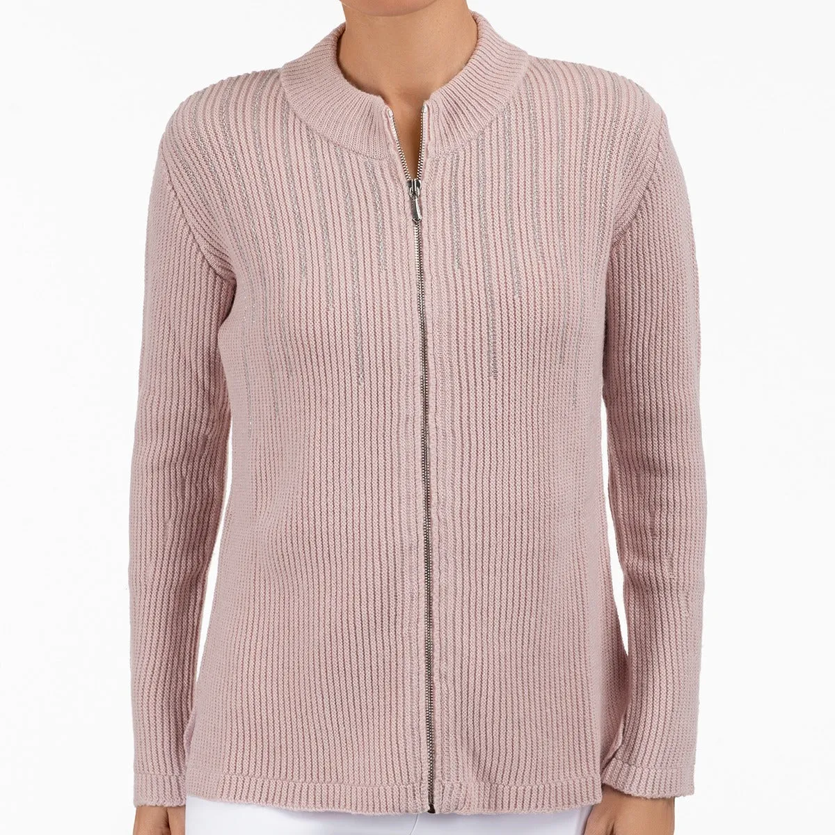 Lurex Zip Cardigan in Angel Wing