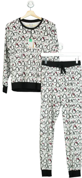 M&Co Grey Super Soft fleece Penguin Christmas Pyjamas UK 8/10