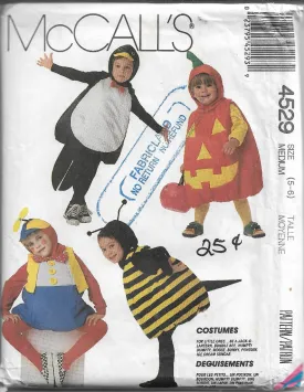 McCall's 4529 Child Jack O Lantern Bee Mouse Bunny Penguin Halloween Costume Pattern