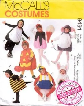McCall's 9491 Toddlers Penguin Mouse Bunny Clown Bee Pumpkin Halloween Costume Pattern