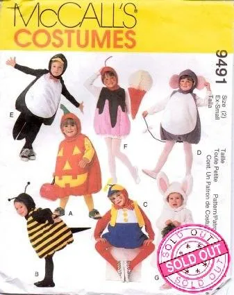 McCall's 9491 Toddlers Penguin Mouse Bunny Clown Bee Pumpkin Halloween Costume Pattern