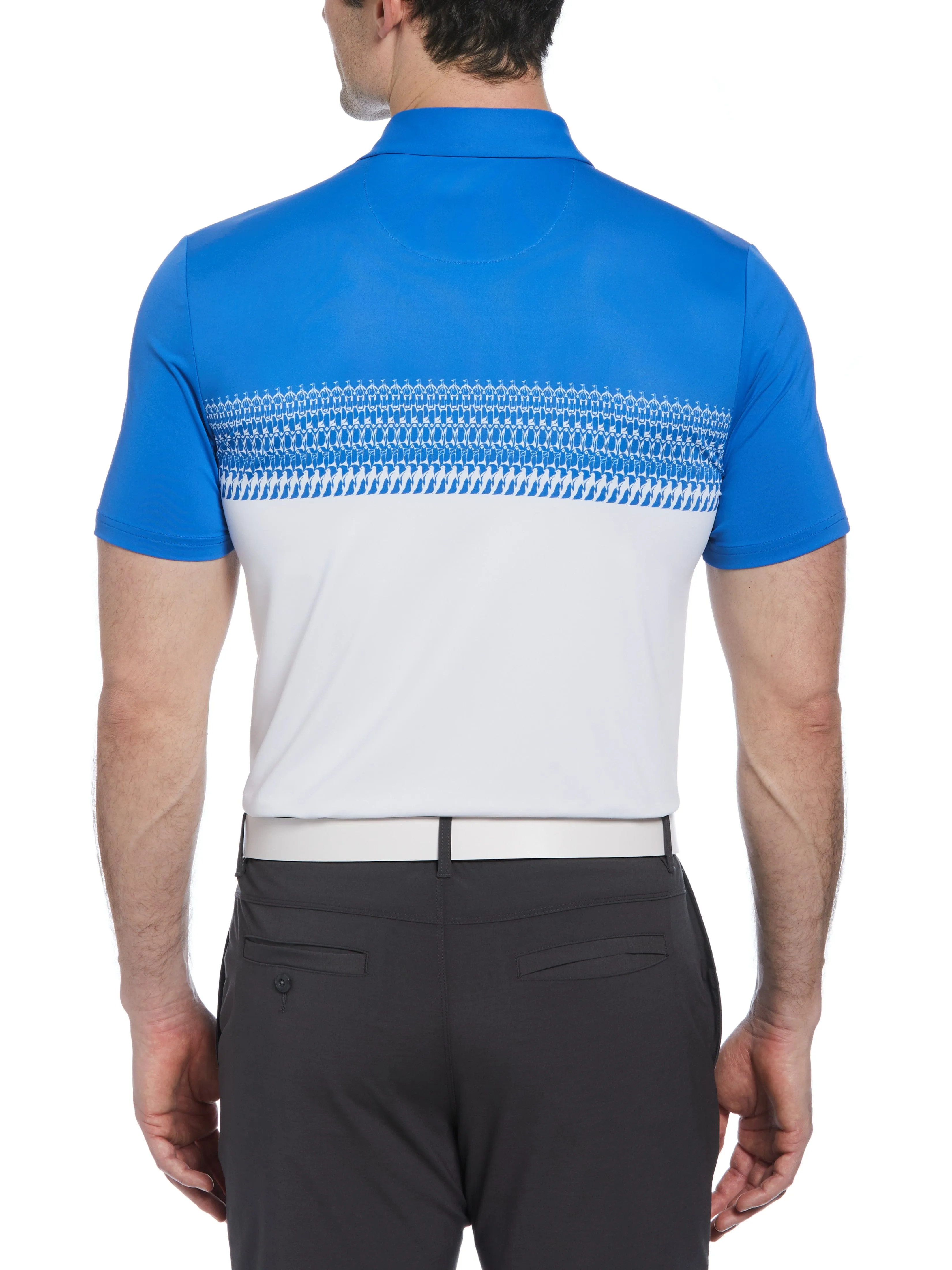 Men's Penguin Stripe Block Print Short Sleeve Golf Polo Shirt