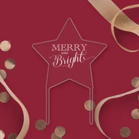 Merry and Bright Clear Acrylic Star Topper - White Wording