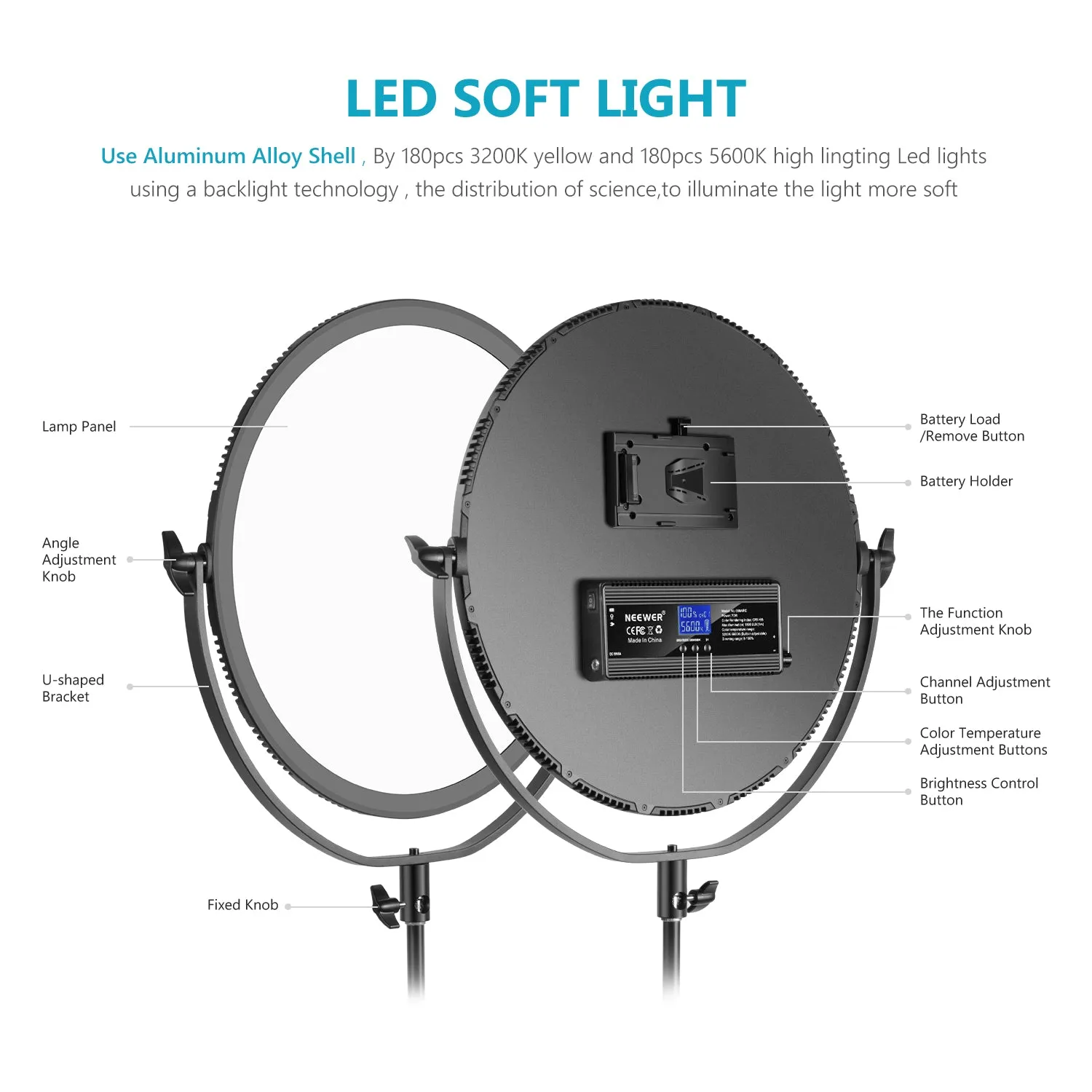 NEEWER NL-360ARC 18" 70W Ultra Thin Bi-Color Round LED Light