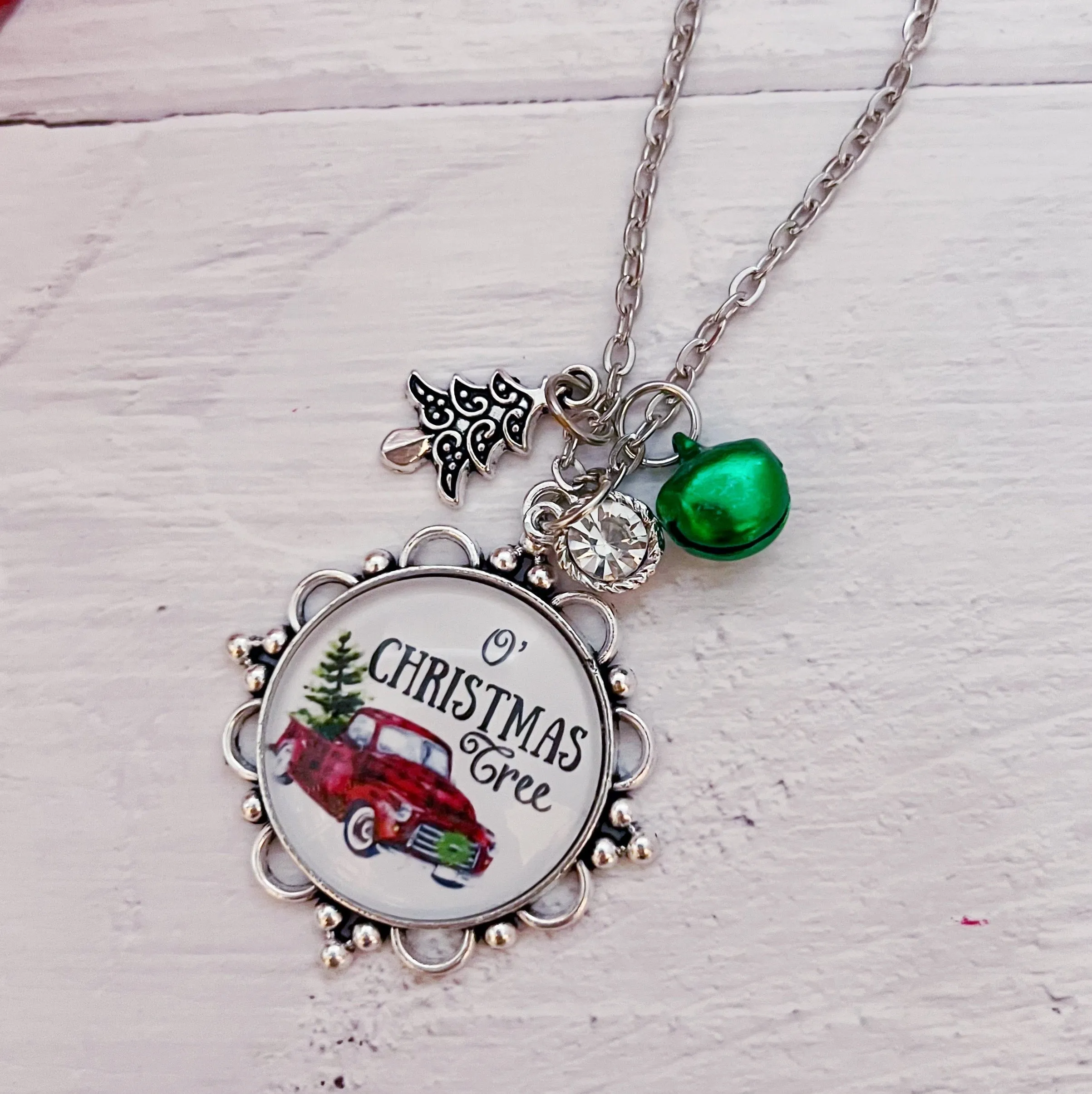 O Christmas tree winter holiday vintage truck necklace