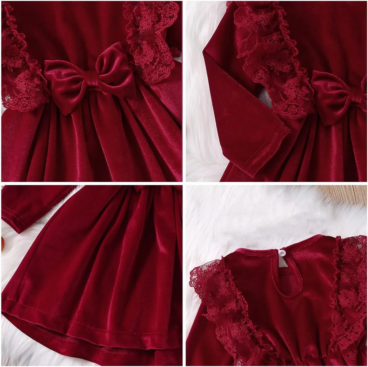 ODASDO Baby Girl Velvet Dress Toddler Kids Long Sleeve A-line Princess Dress with Headband Set Fall Winter Clothes