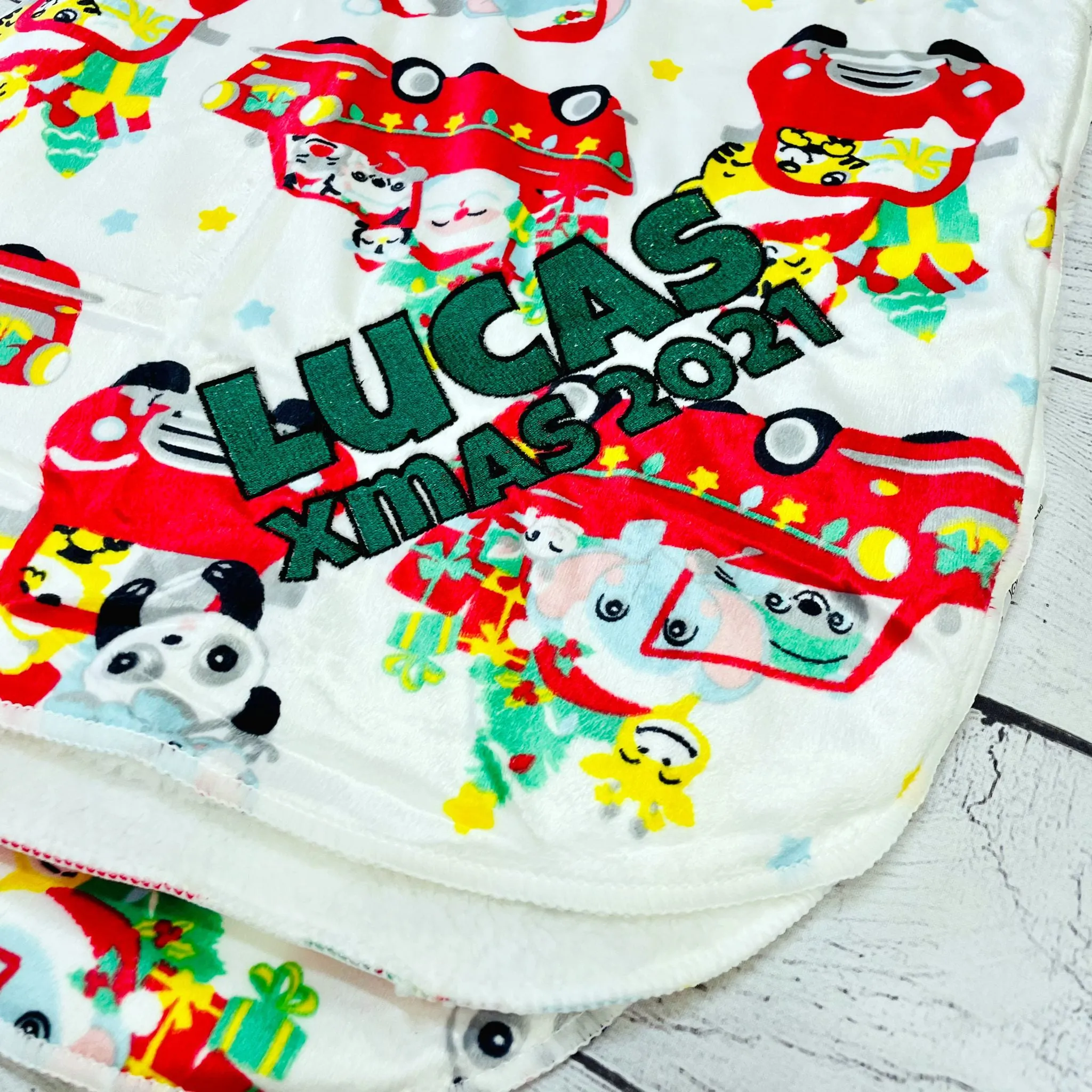 Personalized Embroidered Plush Holiday Baby Blanket - Cars