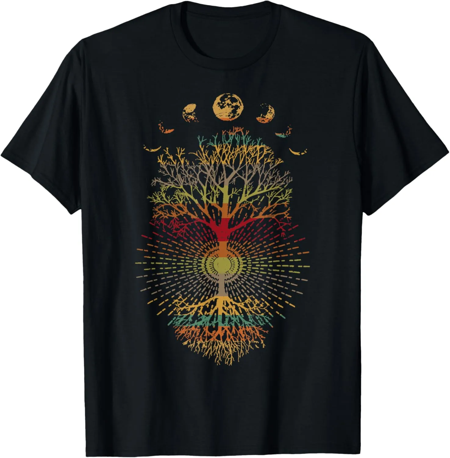 Phases of the Moon Retro 60's 70's Vibe Tree of Life T-Shirt